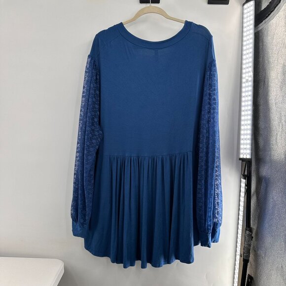 Allegra K Plus Size 4X Blue Long Sleeve Lace Panel V-Neck Tunic Top Button Boho - Picture 7 of 11